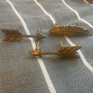 Boho of Gold Arrow and Feather Drawer Pulls - set of 3